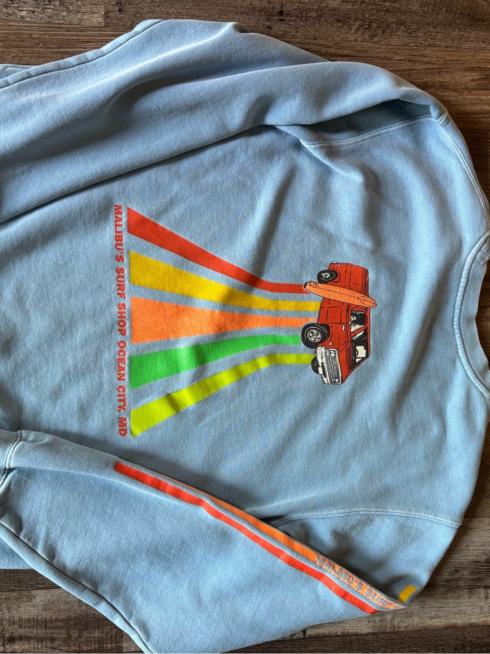 Womens Light Blue Surf Graphic Sweatshirt with Retro Truck